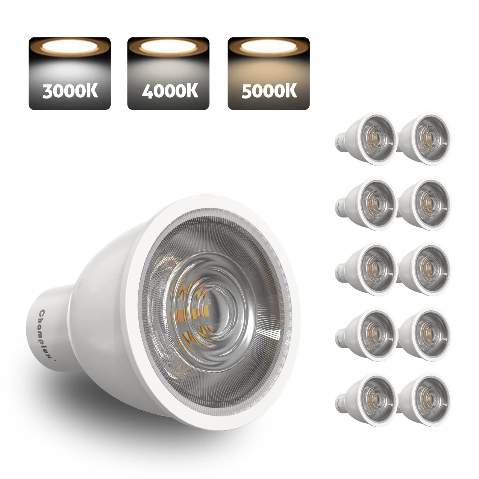 10Pack 6W LED GU10 Bulb 400LM TRI-COLOR 3000K-4000K-5000K