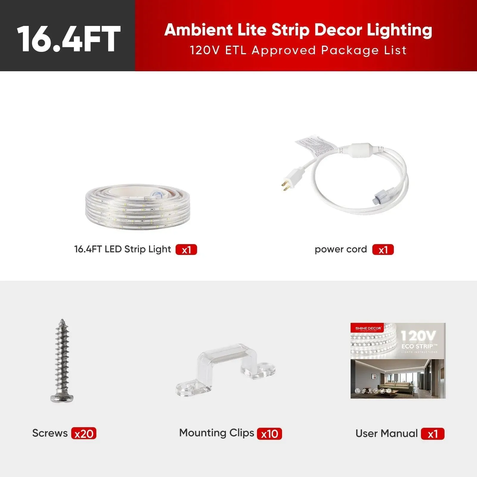 110V Lite Strip Light Ambient Lighting White Low Luminance 180Lumens/M