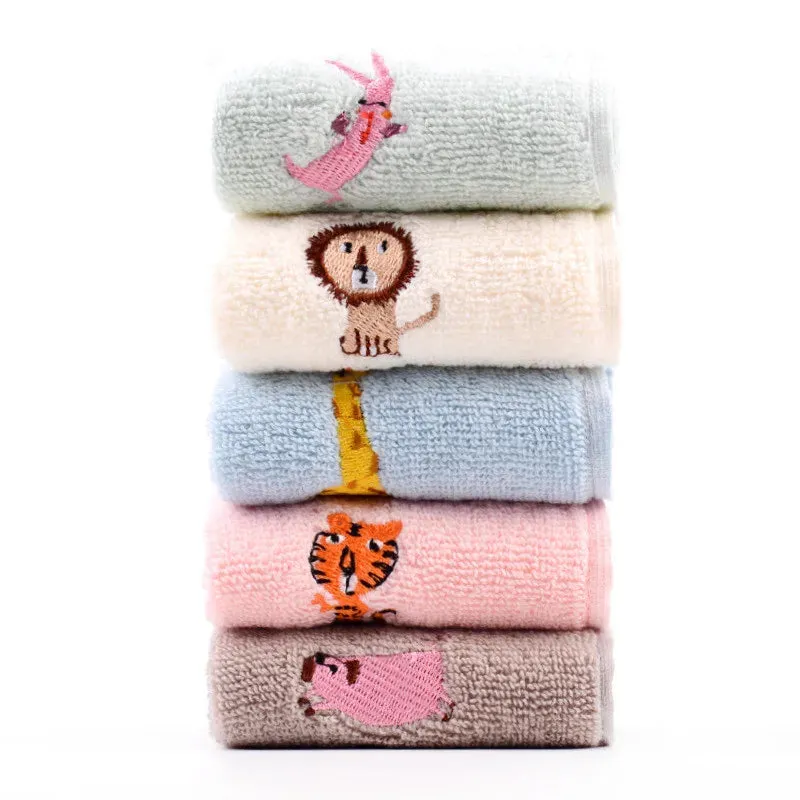 1Pcs 25x25cm 100% Cotton Cartoon Animal Embroidered Small Square Face Towel Baby Hand Children Wash Cloth