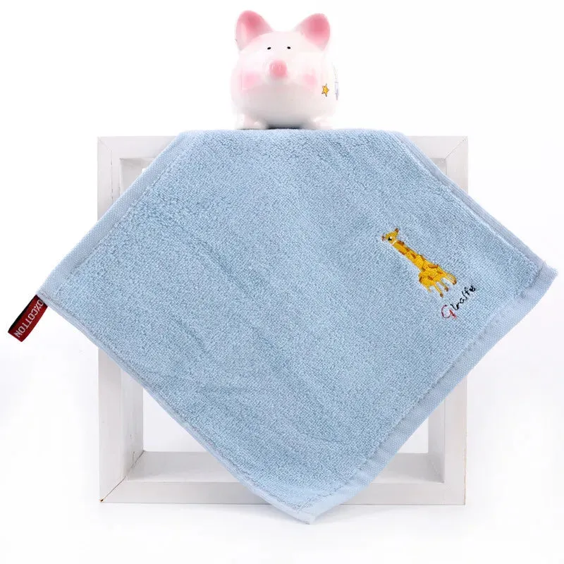 1Pcs 25x25cm 100% Cotton Cartoon Animal Embroidered Small Square Face Towel Baby Hand Children Wash Cloth