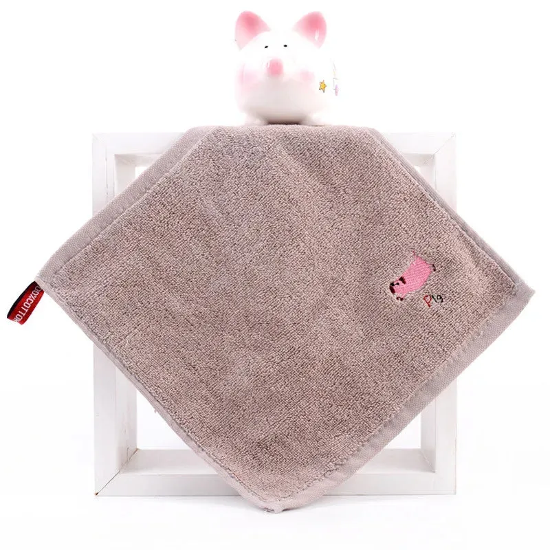 1Pcs 25x25cm 100% Cotton Cartoon Animal Embroidered Small Square Face Towel Baby Hand Children Wash Cloth