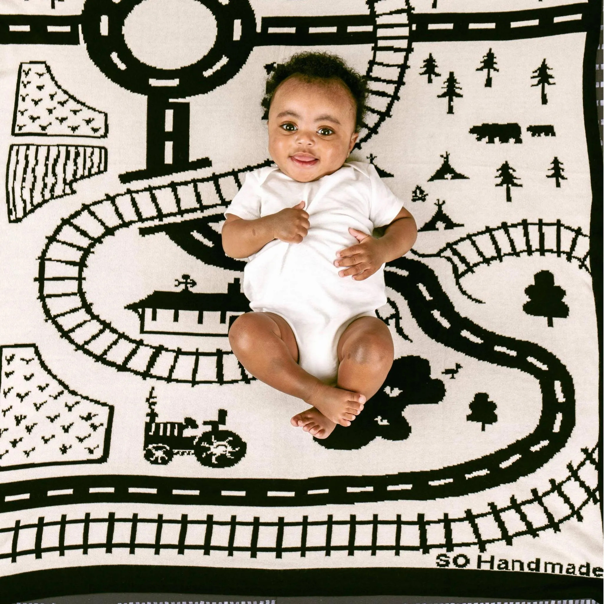 (30% Off) Blanket - Train Tracks Playmat Blanket 32in x 29in by So Handmade