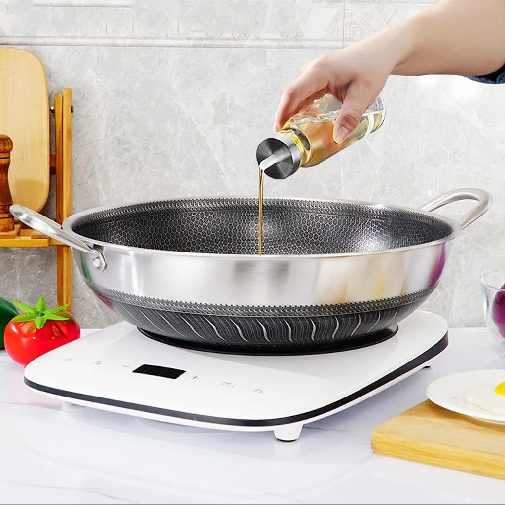 316 Stainless Steel 38cm Non-Stick Stir Fry Cooking Kitchen Wok Pan Honeycomb Double Sided