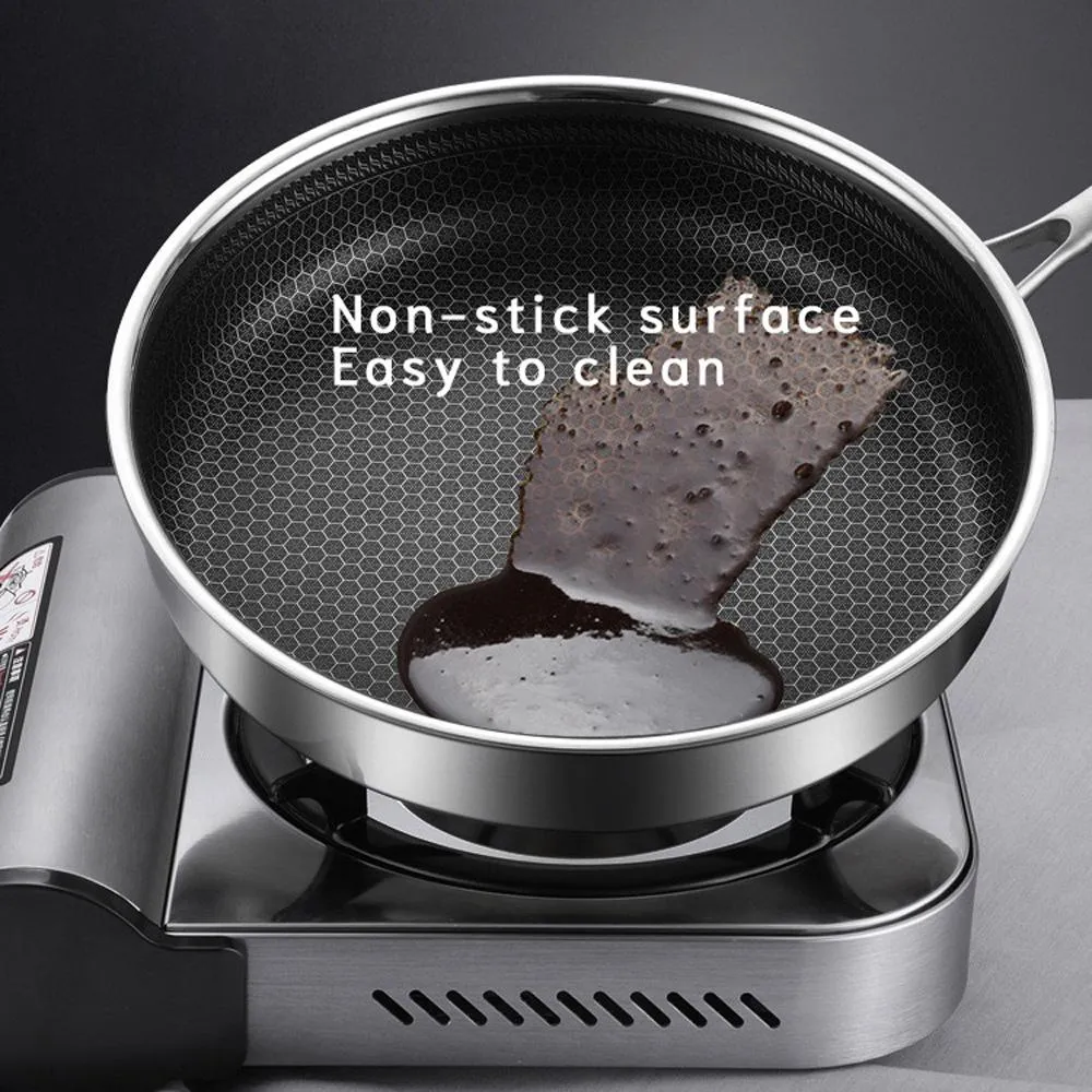 316 Stainless Steel Frying Pan Non-Stick Cooking Frypan Cookware 30cm Honeycomb SIngle Sided