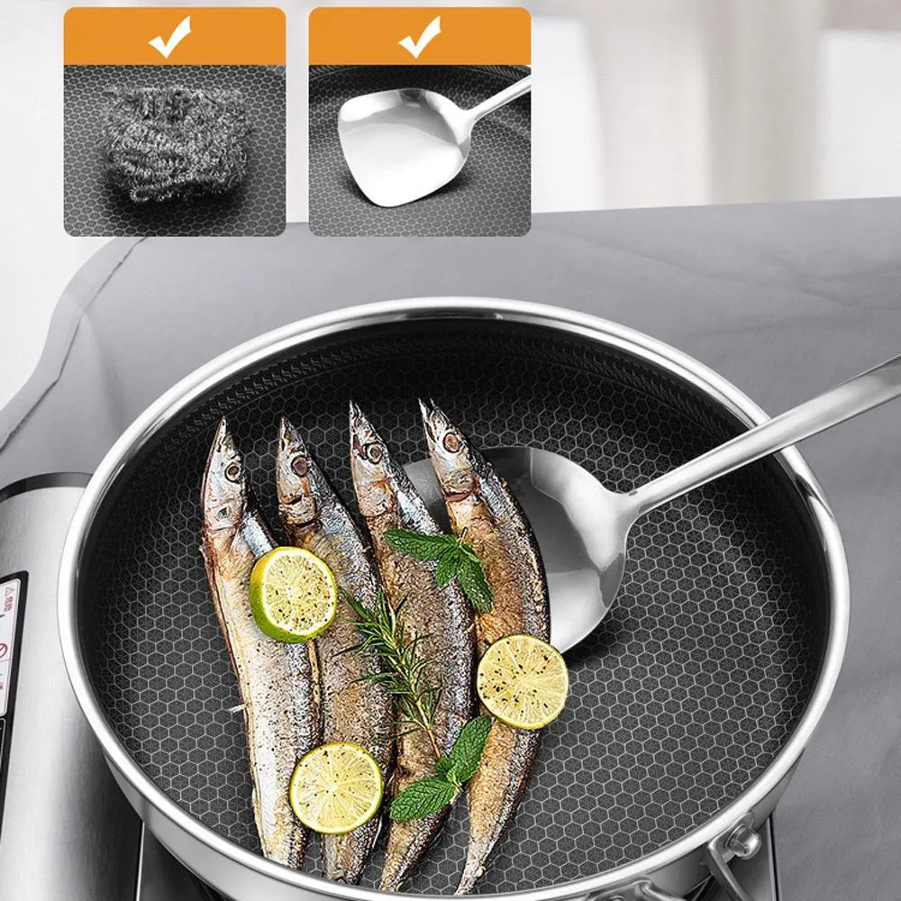 316 Stainless Steel Frying Pan Non-Stick Cooking Frypan Cookware 30cm Honeycomb SIngle Sided