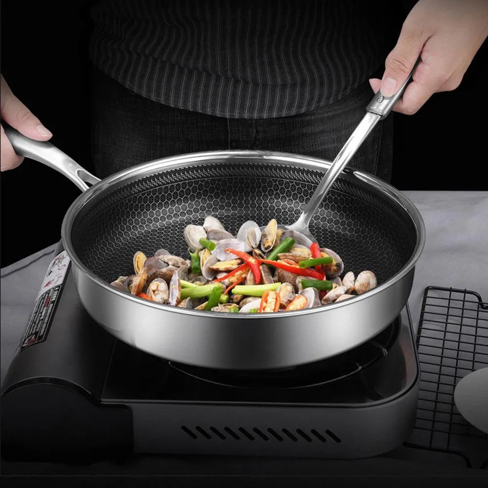 316 Stainless Steel Frying Pan Non-Stick Cooking Frypan Cookware 30cm Honeycomb SIngle Sided