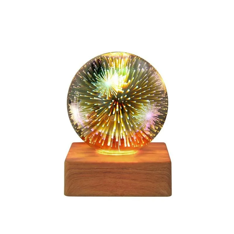 3D Firework Crystal Ball Lamp Home Bedside Table Atmosphere Luminous Starry Sky LED Night Light