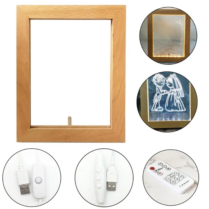 3D Visual Wooden Night Light LED Photo Frame Camera Image Lamp Bedroom Bedside Decoration Creative Gifts