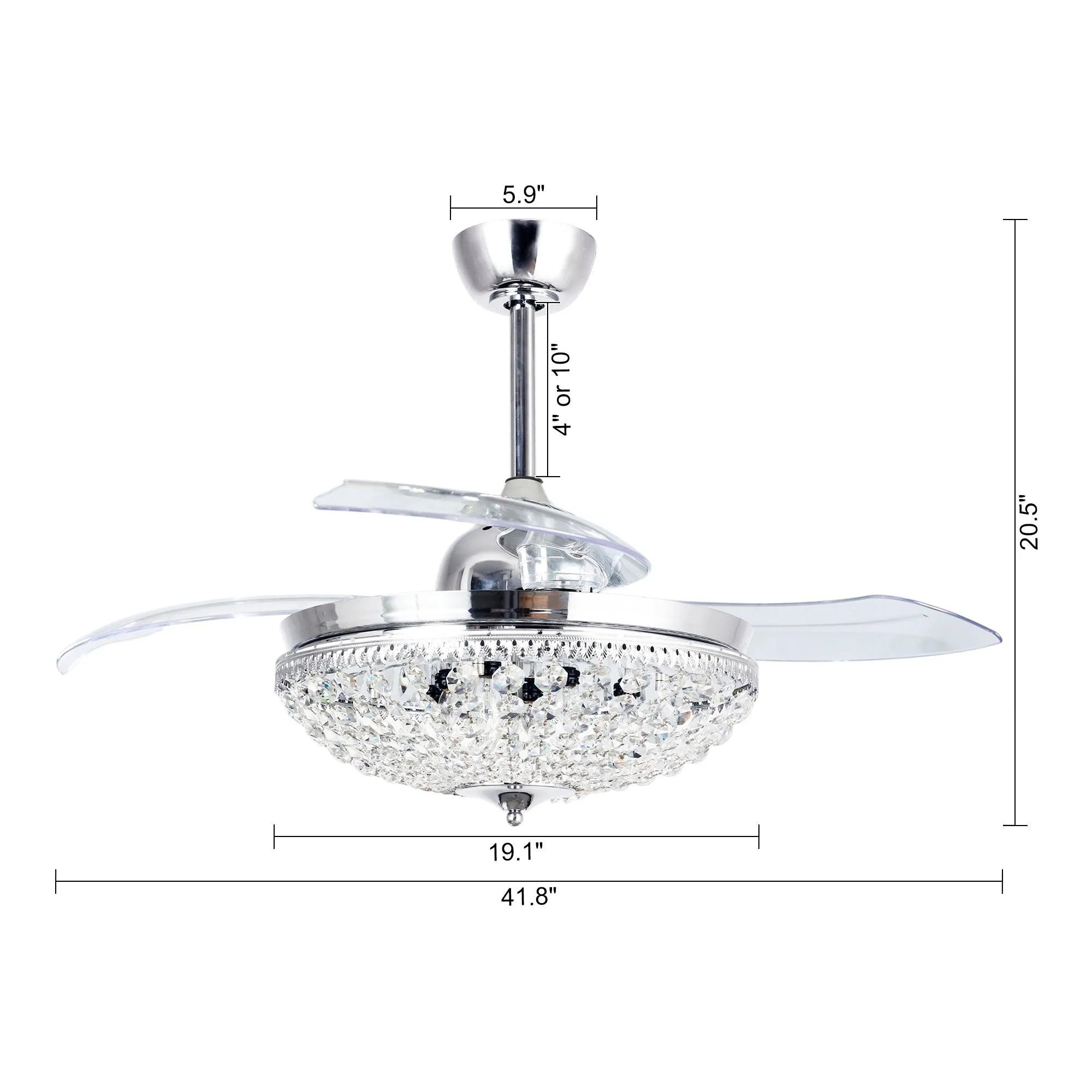 42" Servantes Modern Downrod Mount Crystal Ceiling Fan with Lighting and Remote Control