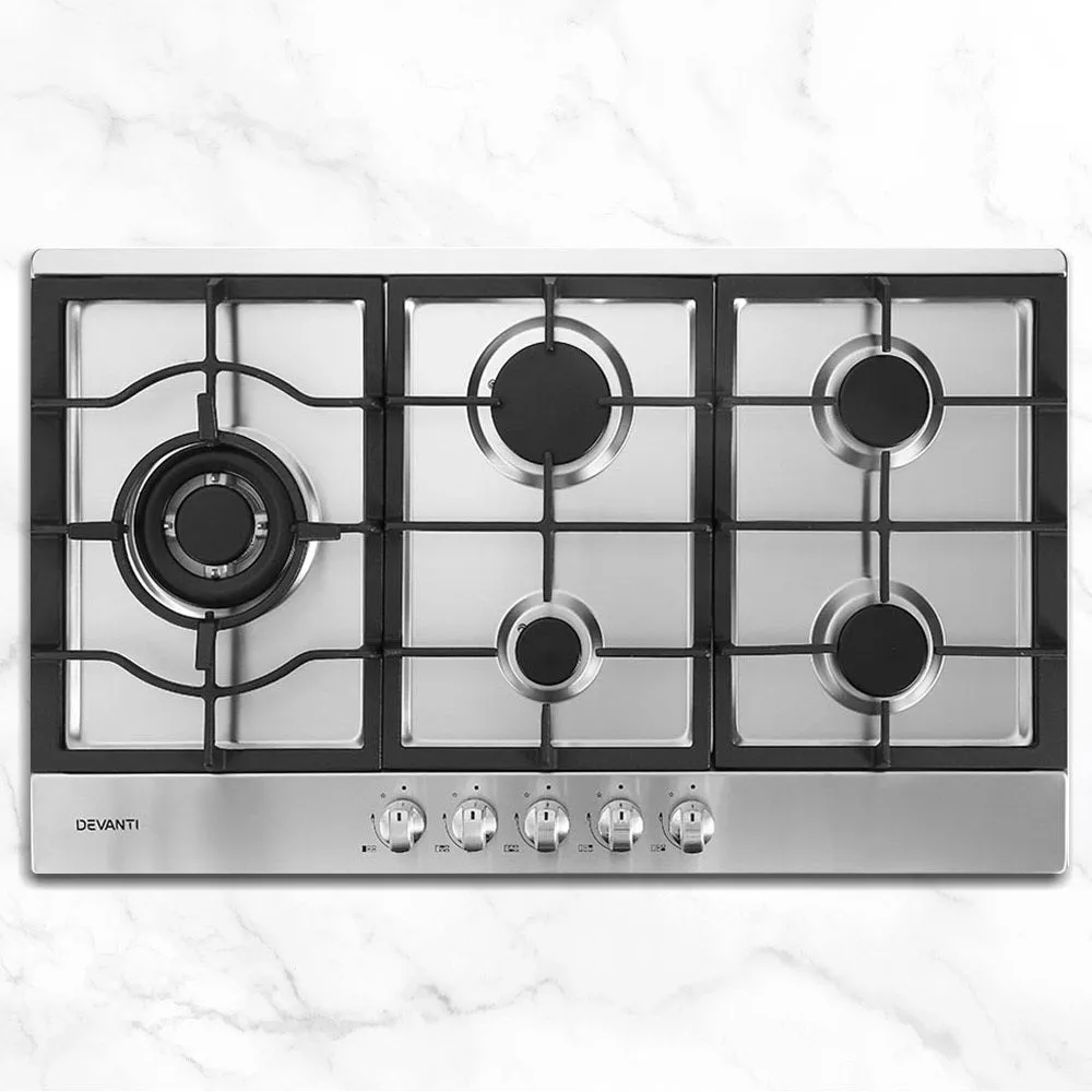 90cm Stainless Steel 5-Burner Gas Cooktop | Devanti