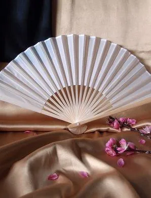 9" White Silk Hand Fans for Weddings (10 Pack)