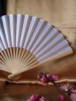 9" White Silk Hand Fans for Weddings (10 Pack)