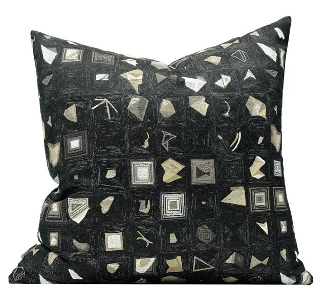 Abstract Black Decorative Throw Pillows, Geomeric Contemporary Square Modern Throw Pillows for Couch, Large Simple Throw Pillow for Interior Design