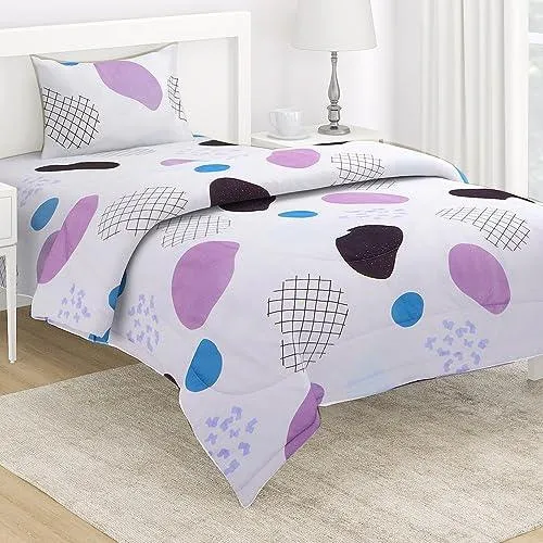 AC Comforter and Bedding Set for Single Bed, White Abstract Pebble