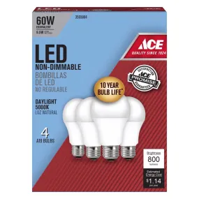 Ace A19 E26 (Medium) LED Bulb Daylight 60 Watt Equivalence 4 pk