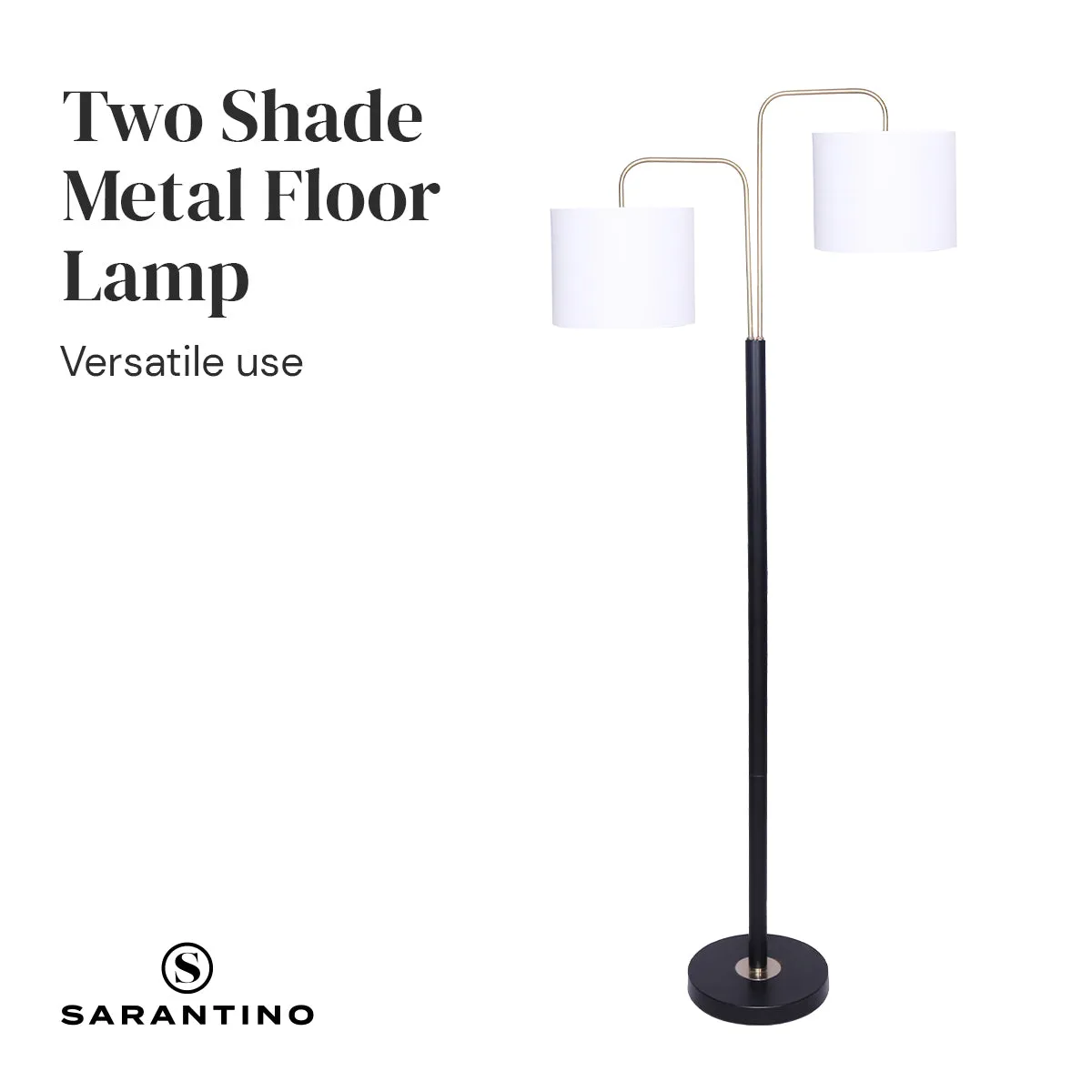 Adjustable Black/Brass Floor Lamp, Linen Shade - Sarantino