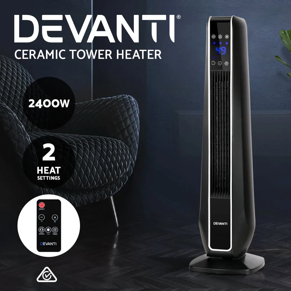 Adjustable Ceramic Tower Heater 2400W, LED Display - Devanti