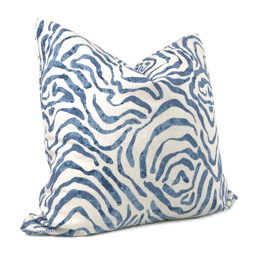 Aeryn Blue White Wavy Lines Pillow Cover