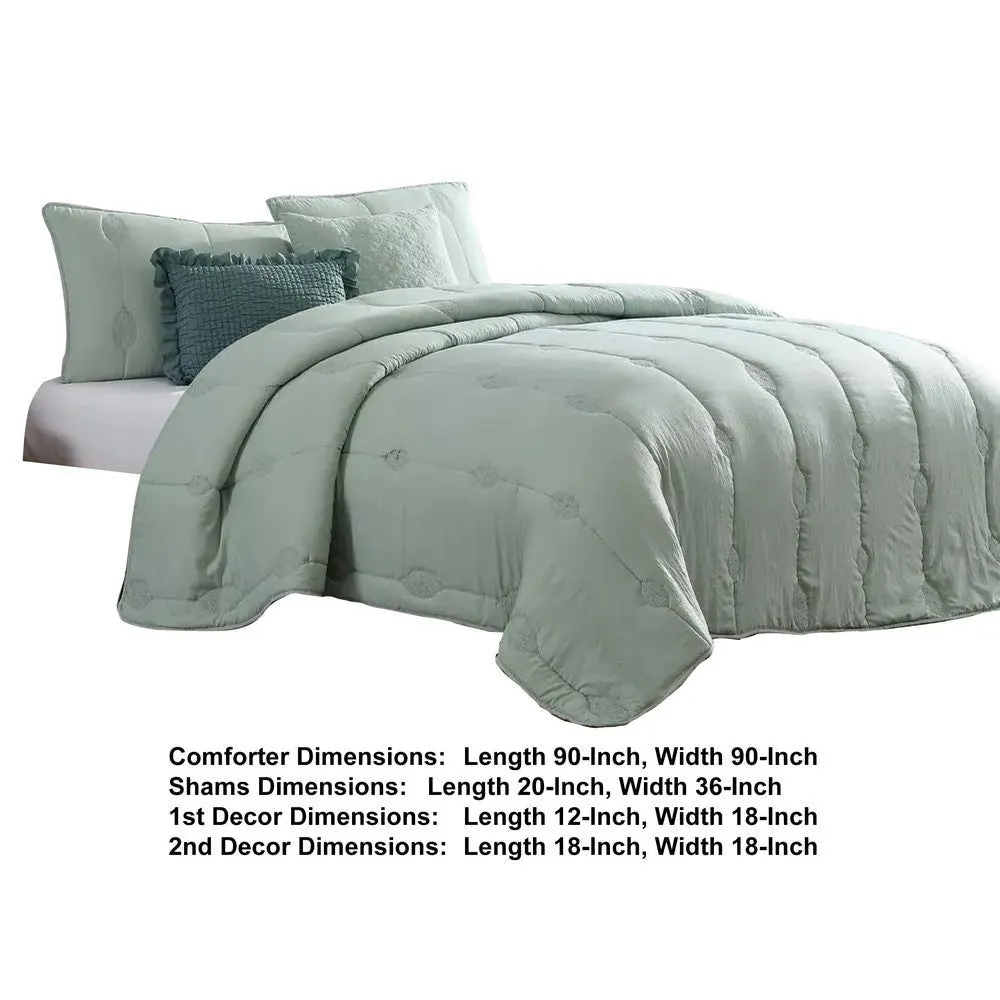 Alice 5 Piece Microfiber Queen Comforter Set, The Urban Port, Sea Green By Casagear Home