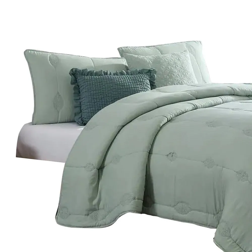 Alice 5 Piece Microfiber Queen Comforter Set, The Urban Port, Sea Green By Casagear Home