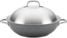 Anolon Accolade Forged Hard Anodized Nonstick Wok/Stir Fry Pan with Lid, 13.5 Inch - Moonstone Gray