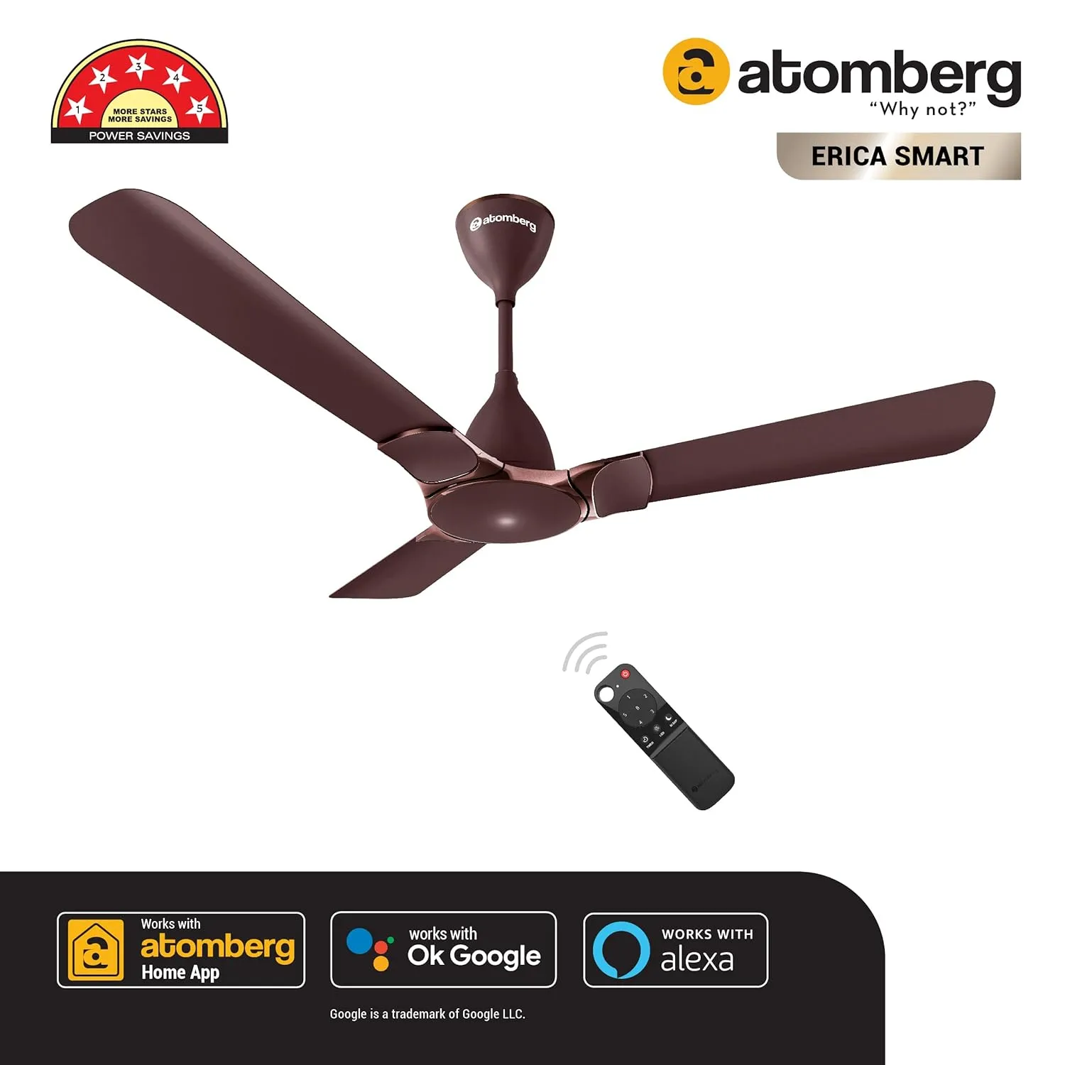 atomberg Erica Smart 1200mm BLDC Motor 5 Star Rated Ceiling Fan with IoT and Remote | Designe Smart Fan with LED Indicator