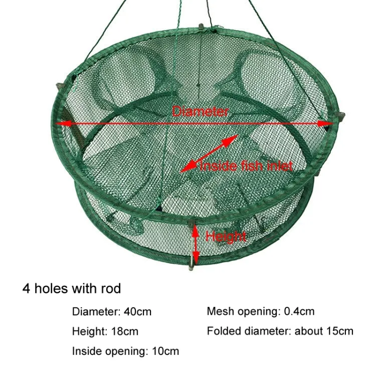 Automatic Folding Fish Net With Support Rod Fishing Cage Lobster Net Fishing Gear, Color: 4 Holes Green