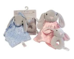 Baby Comforter and Rattle Set - Bunny - Pink and Sky (30X30cm) (PK6) GP-25-1246