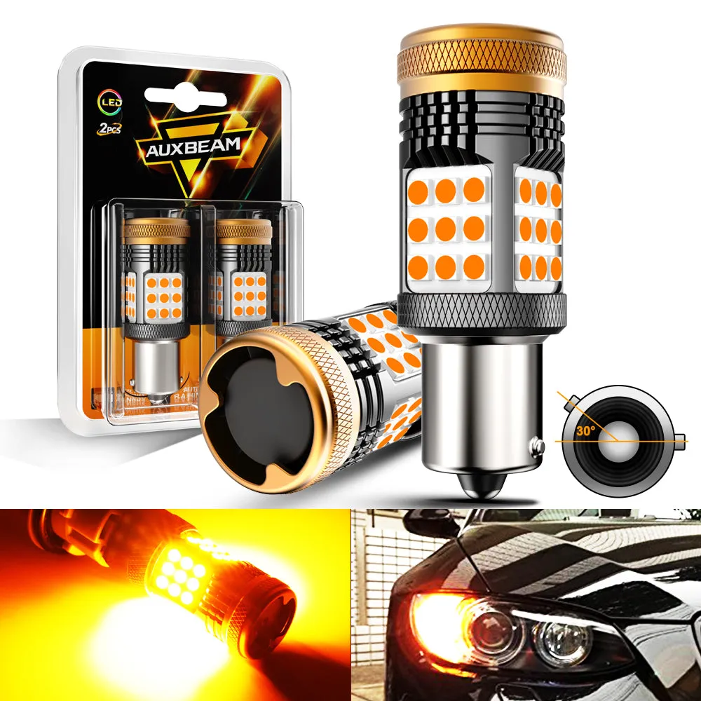 BAU15S 7507 LED Turn Signal Light Rear/Front, Side Maker Light Bulbs 28W 600% High Brightness CAN-Bus Error Free 3000K Amber B21 Series |2 Bulbs