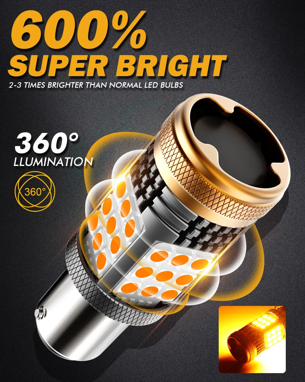 BAU15S 7507 LED Turn Signal Light Rear/Front, Side Maker Light Bulbs 28W 600% High Brightness CAN-Bus Error Free 3000K Amber B21 Series |2 Bulbs