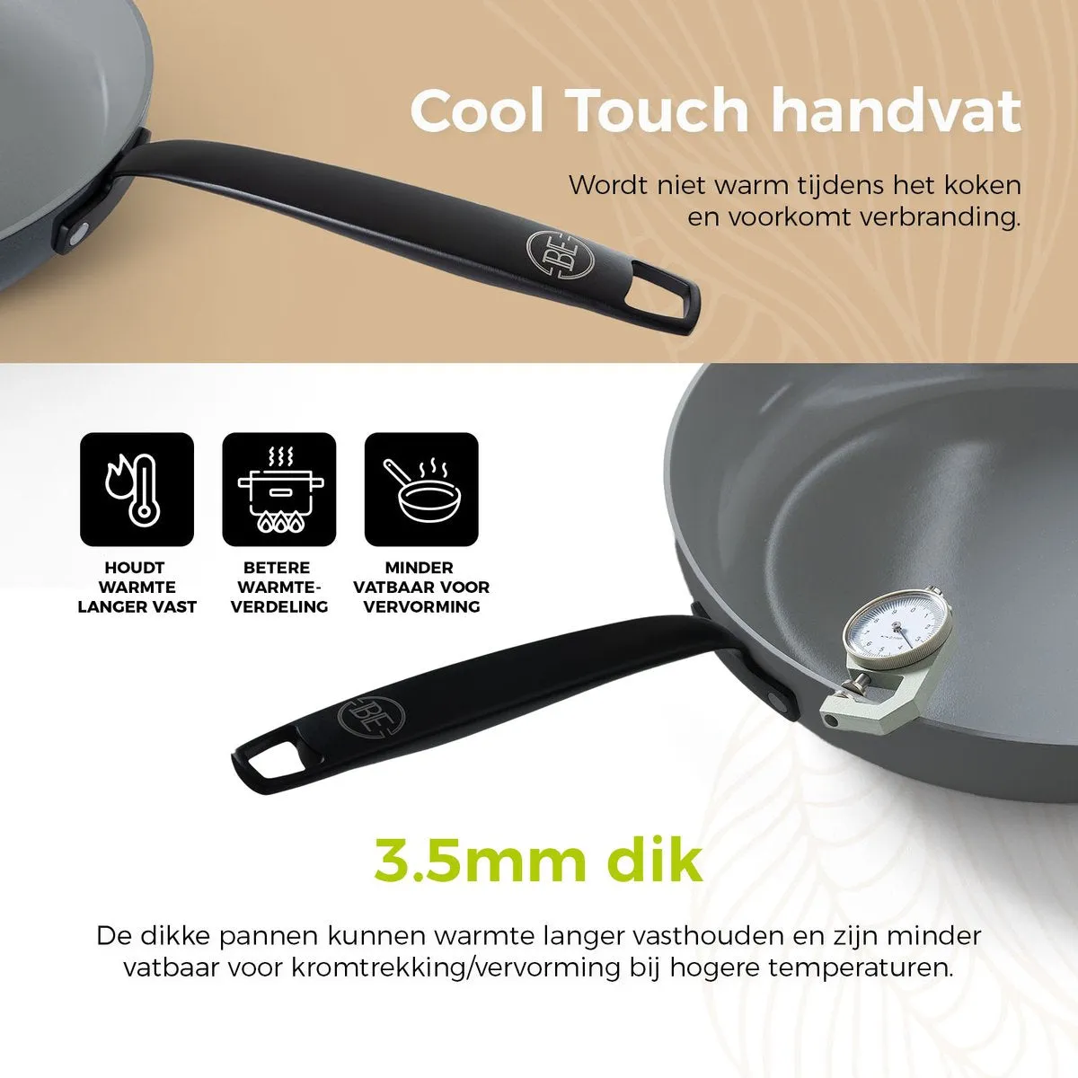 BE Living Wokpan met Deksel - Ø 30 cm - Keramische anti-aanbaklaag - PFAS vrij - Geschikt voor alle warmtebronnen - Grijs