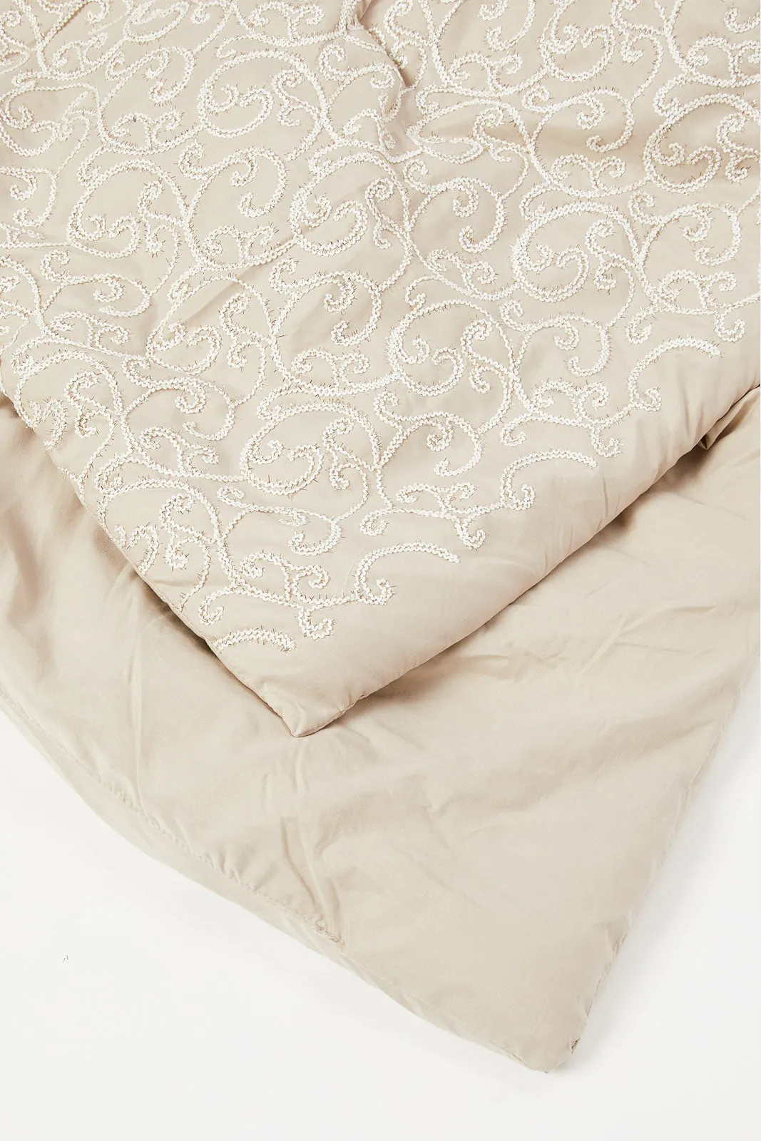 Beige 7-Piece Spiral Embroidery Comforter Set (King Size)