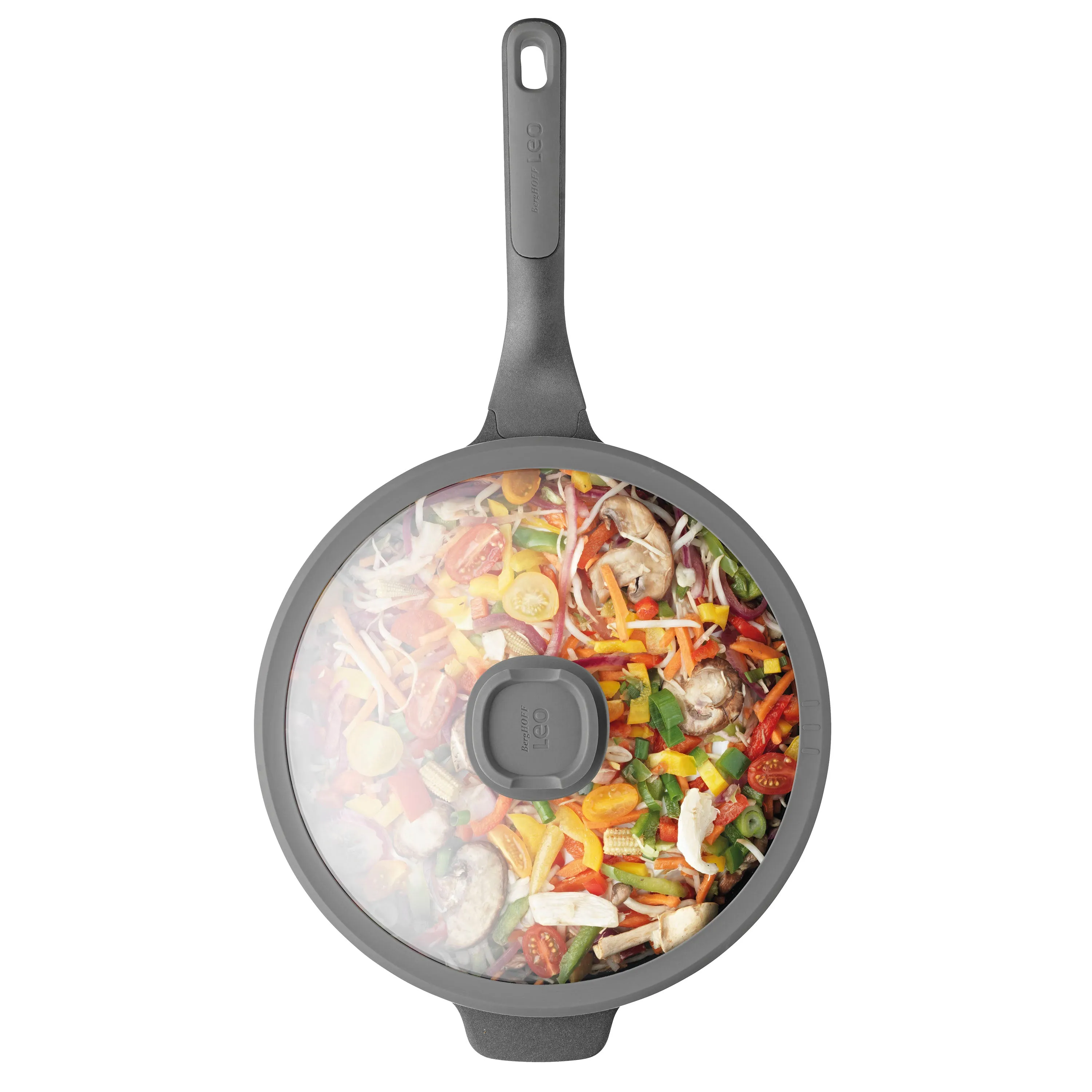 BergHOFF Leo Stone  Nonstick Ceramic 11" Wok Pan with Lid 4.6qt, Recycled