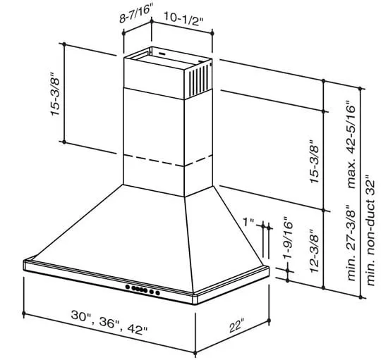 Best Range Hoods WTT32I342SB 42" Brushed Stainless Steel Wall Mount Chimney Hood With Internal 400 Max Cfm Blower