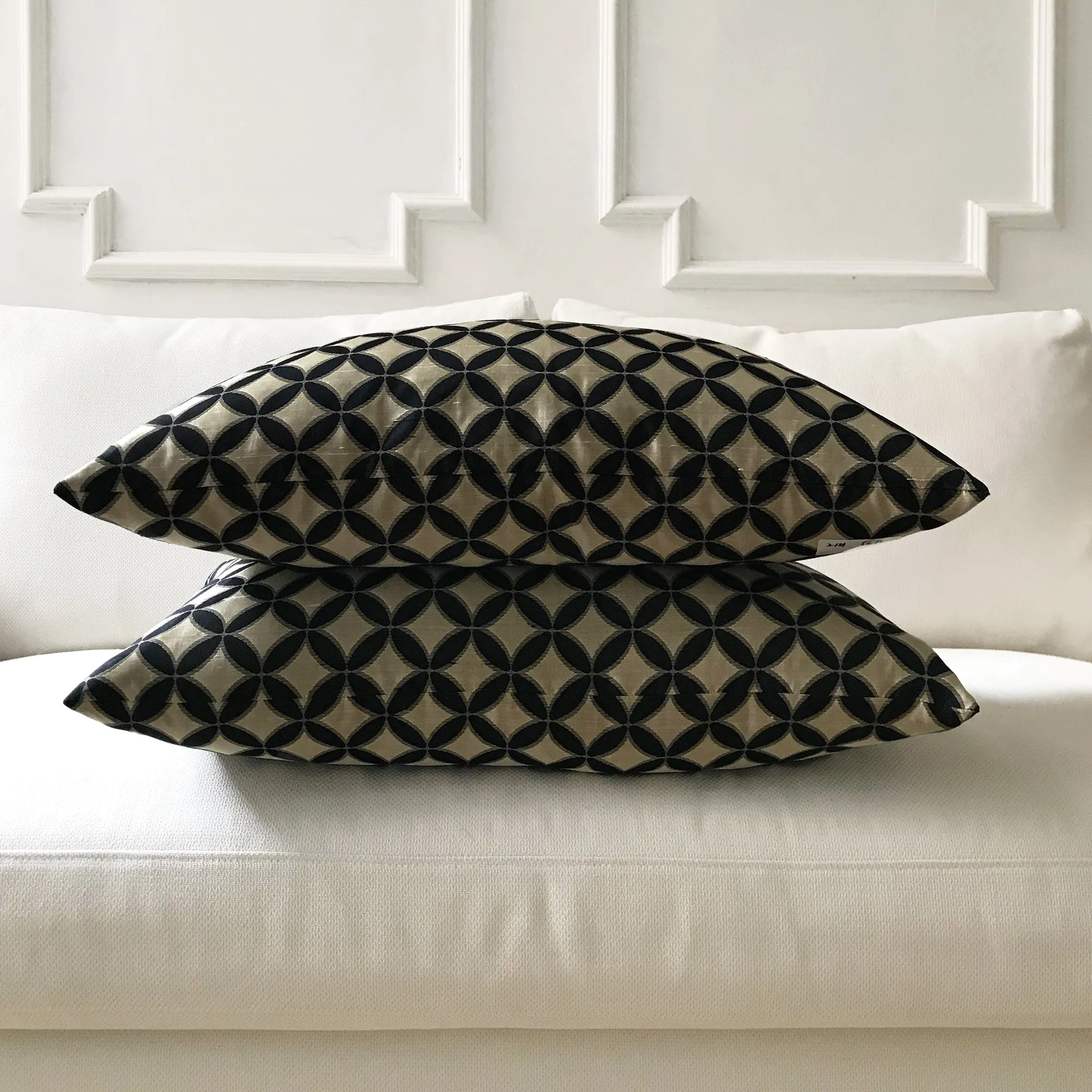 Black & Gold Geometric Lumbar Pillow Cover 15x26