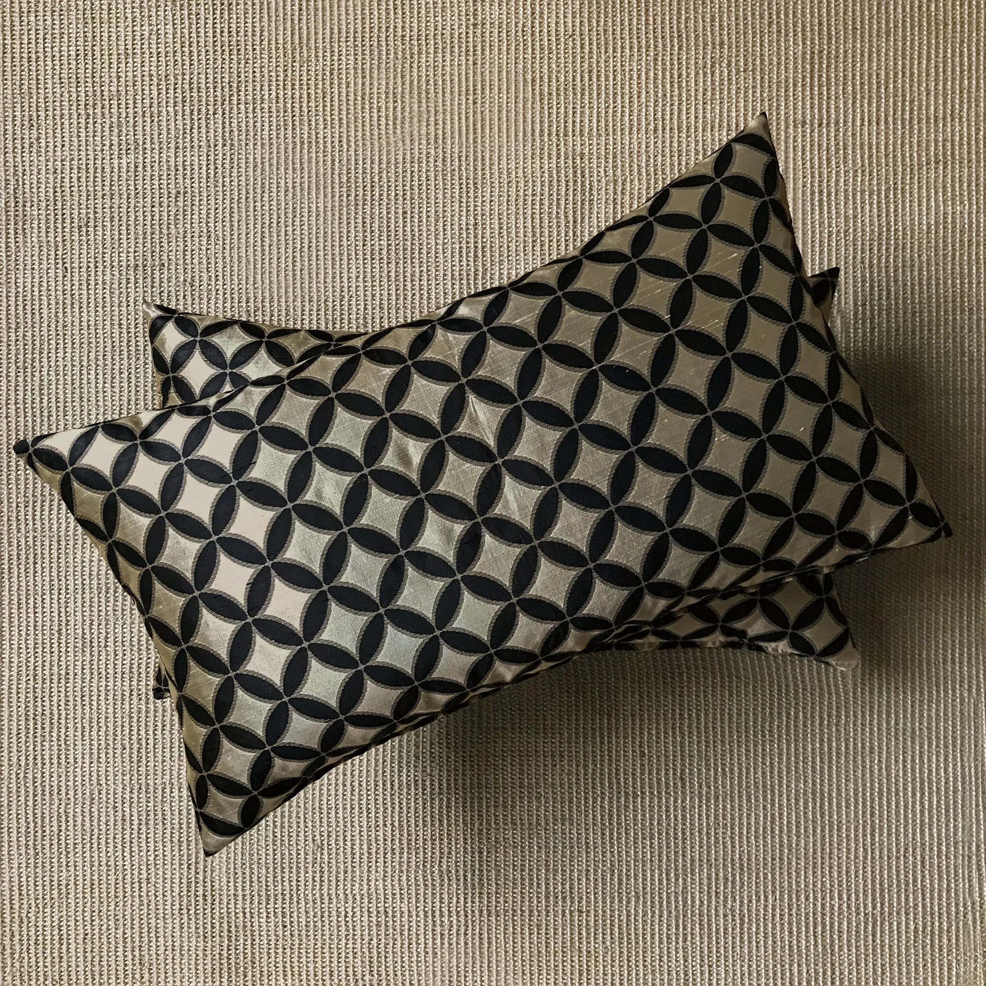 Black & Gold Geometric Lumbar Pillow Cover 15x26