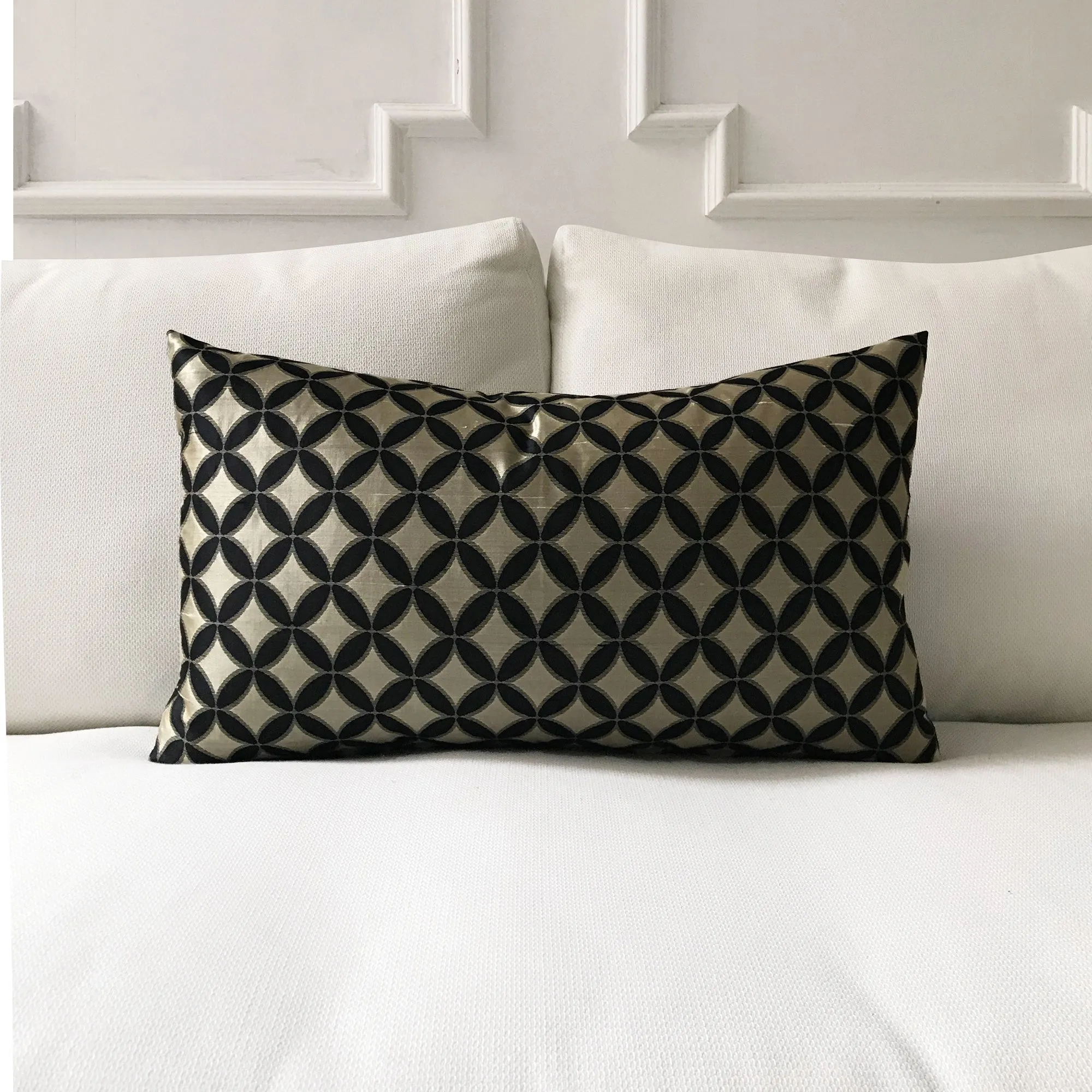 Black & Gold Geometric Lumbar Pillow Cover 15x26