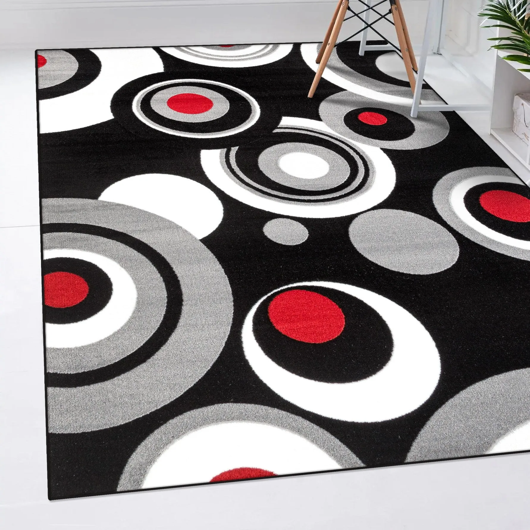 Black Geometric 3646 Circle Patterned Area Rug