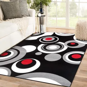 Black Geometric 3646 Circle Patterned Area Rug