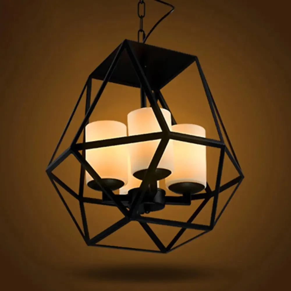 Black Metal Finish Chandelier with Caged Country Style and Faux Candles