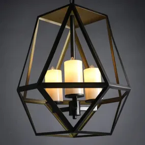 Black Metal Finish Chandelier with Caged Country Style and Faux Candles