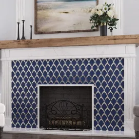 Blue Deco Fan Glass Mosaic Tile