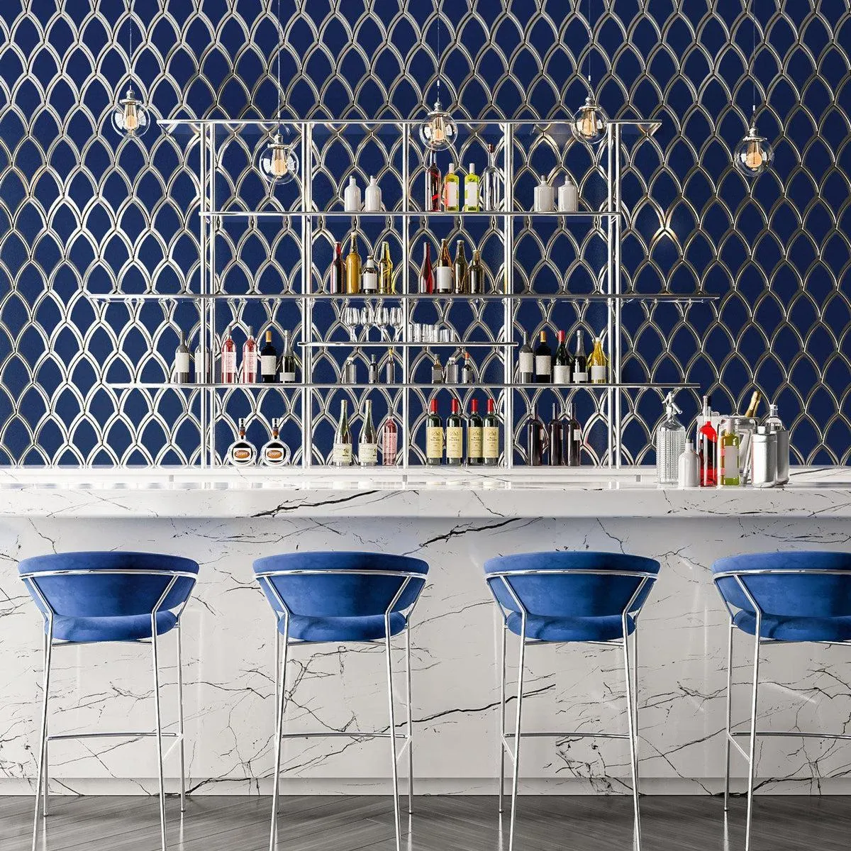 Blue Deco Fan Glass Mosaic Tile