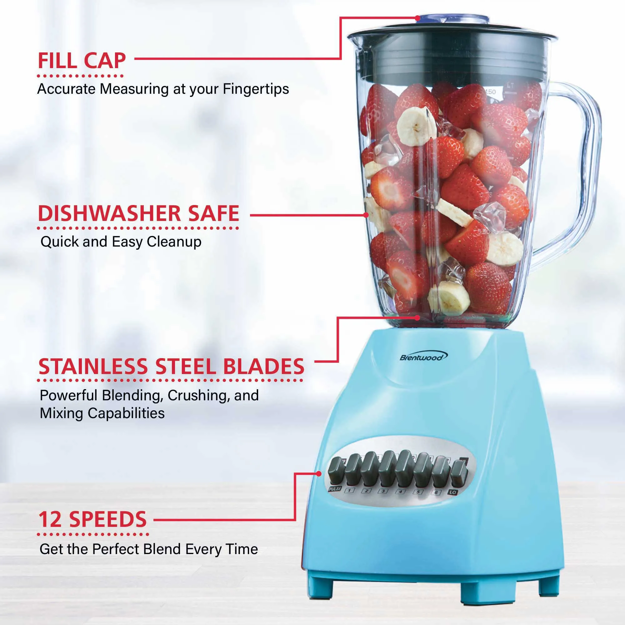 Brentwood JB-220BL 12-Speed   Pulse Blender, Blue