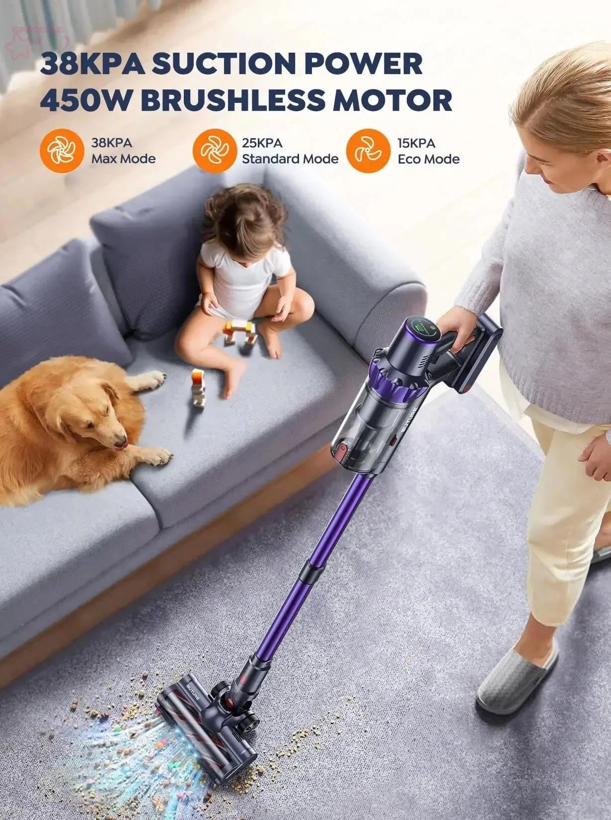 BROCELLE'S Powerful 38KPa Cordless Vacuum Cleaner