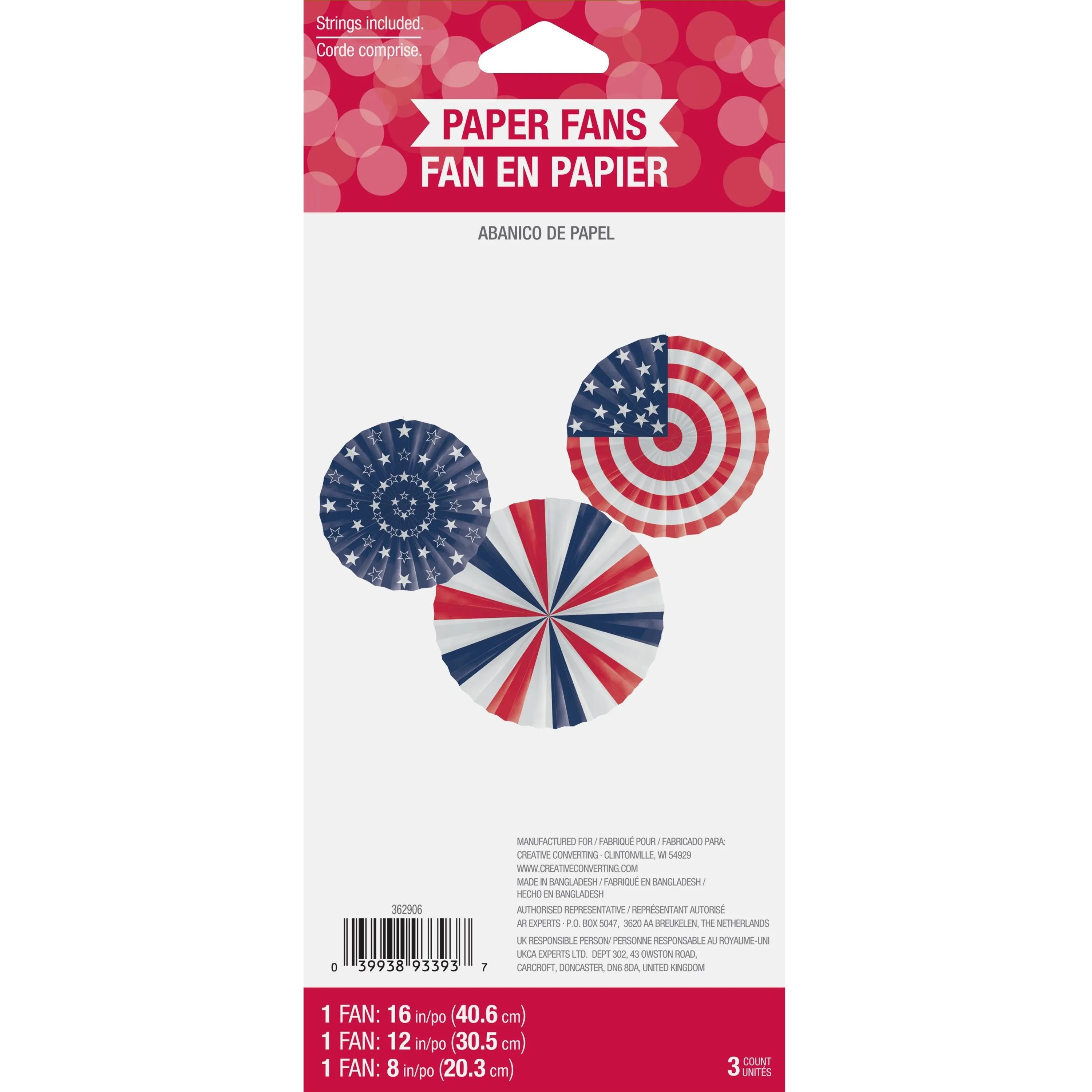 Bulk Patriotic Fans PR 16" 12" 8" (36 per Case)