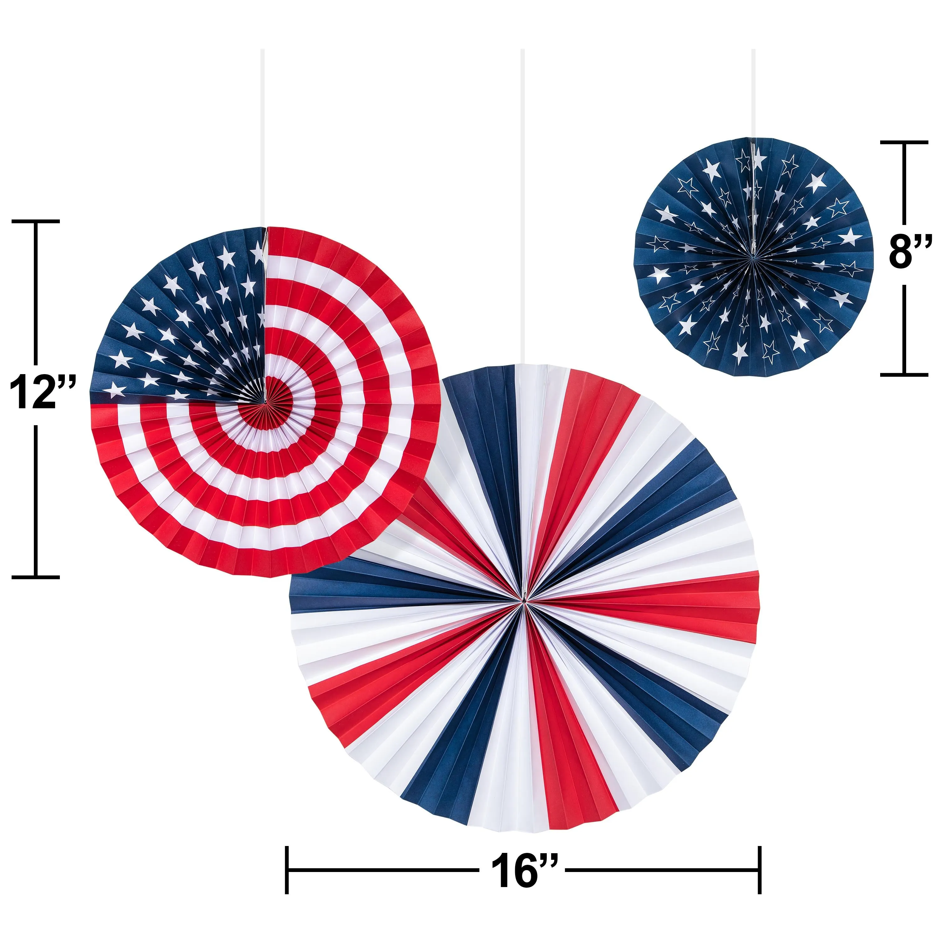 Bulk Patriotic Fans PR 16" 12" 8" (36 per Case)