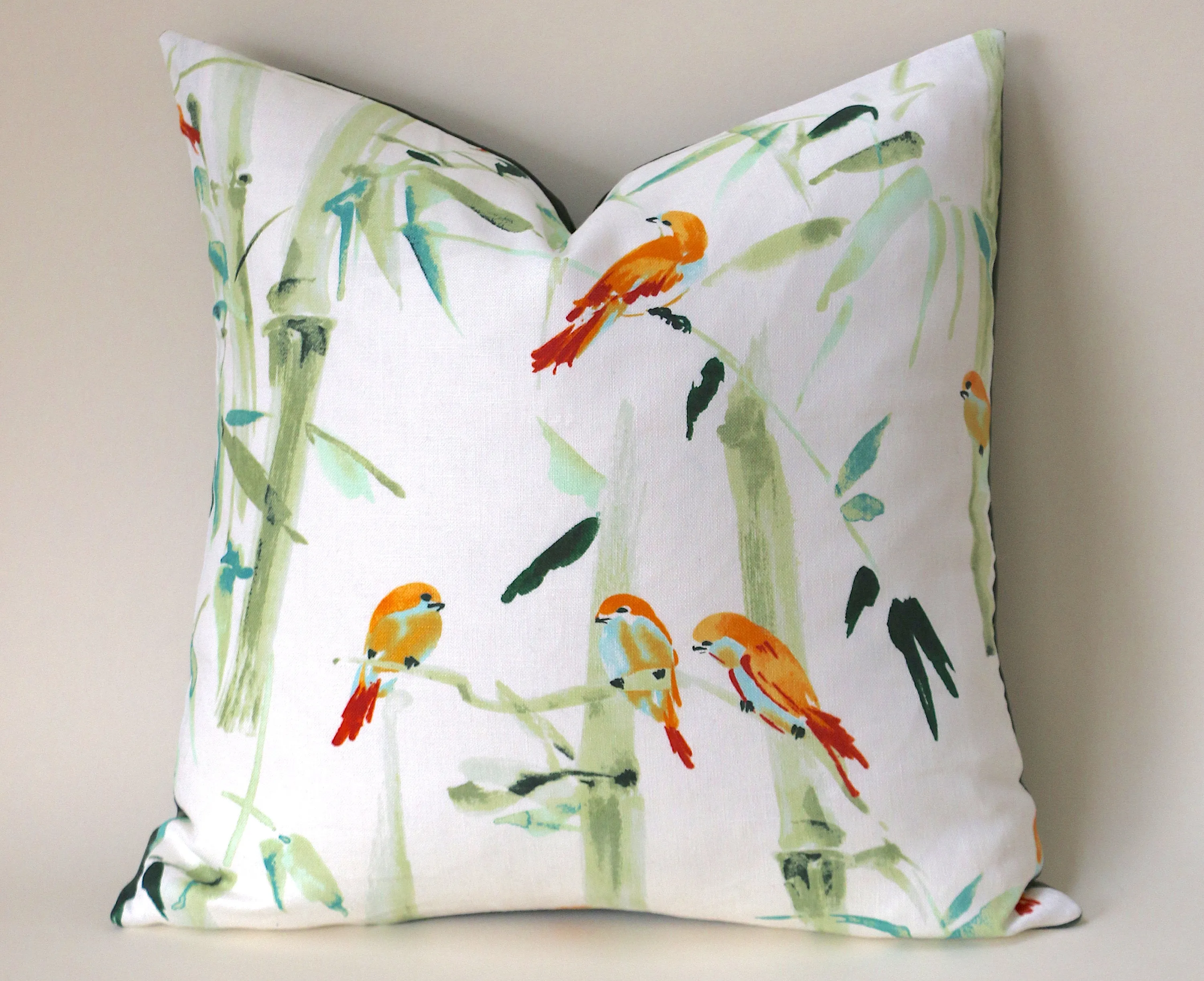 Chinoiserie Pillow / Aqua Orange 20x20 / 20x20 Cushion Cover / 20x20 Bamboo Pillow Cover / Green 20x20 Aqua / 20x20 Sofa Pillow Cover