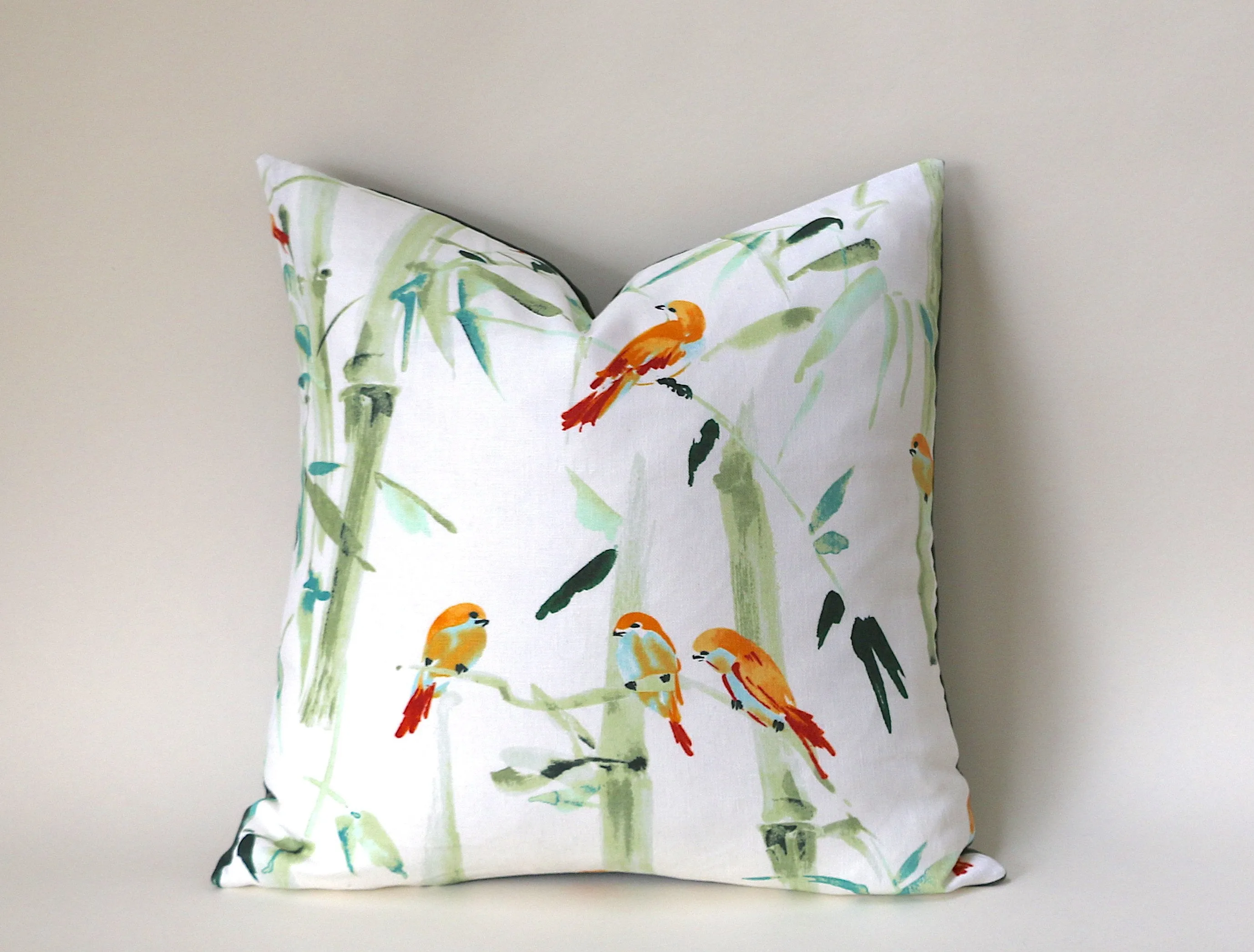 Chinoiserie Pillow / Aqua Orange 20x20 / 20x20 Cushion Cover / 20x20 Bamboo Pillow Cover / Green 20x20 Aqua / 20x20 Sofa Pillow Cover