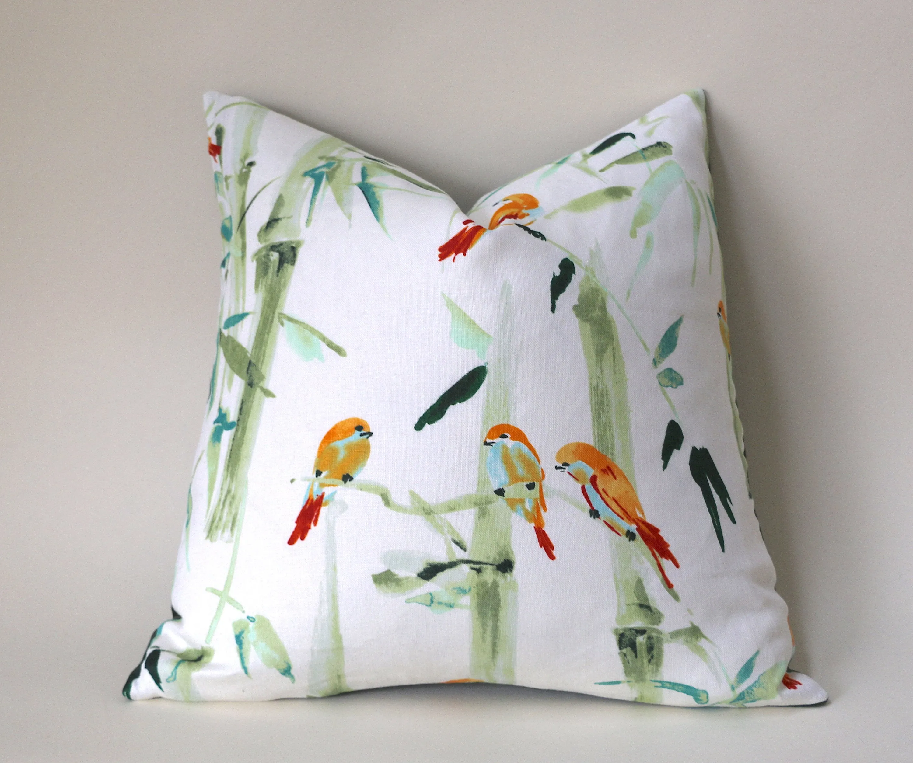 Chinoiserie Pillow / Aqua Orange 20x20 / 20x20 Cushion Cover / 20x20 Bamboo Pillow Cover / Green 20x20 Aqua / 20x20 Sofa Pillow Cover